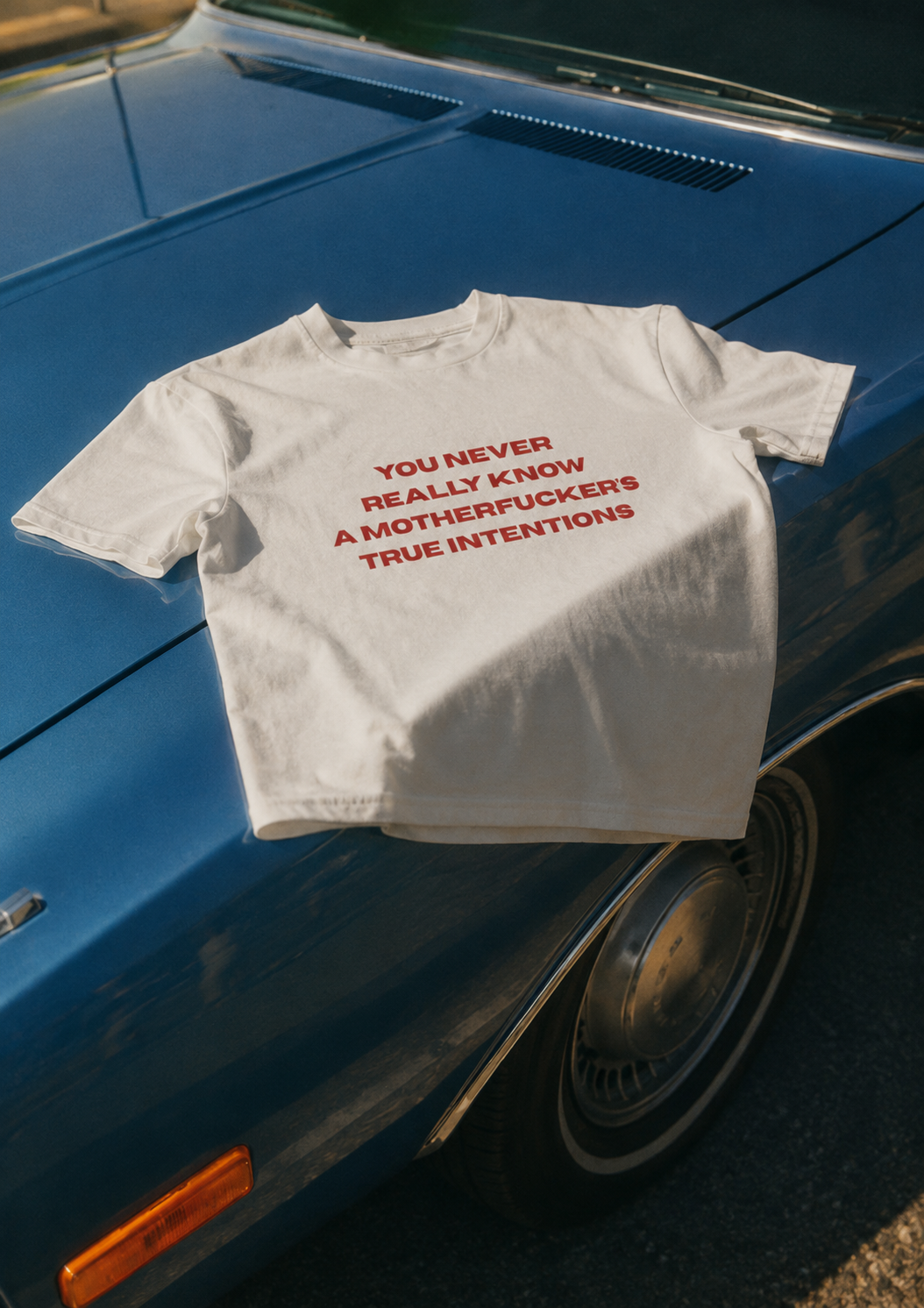 BISHOP white oversized tee - red text print front, EUPHORIC collection by Nostalgic Misfits