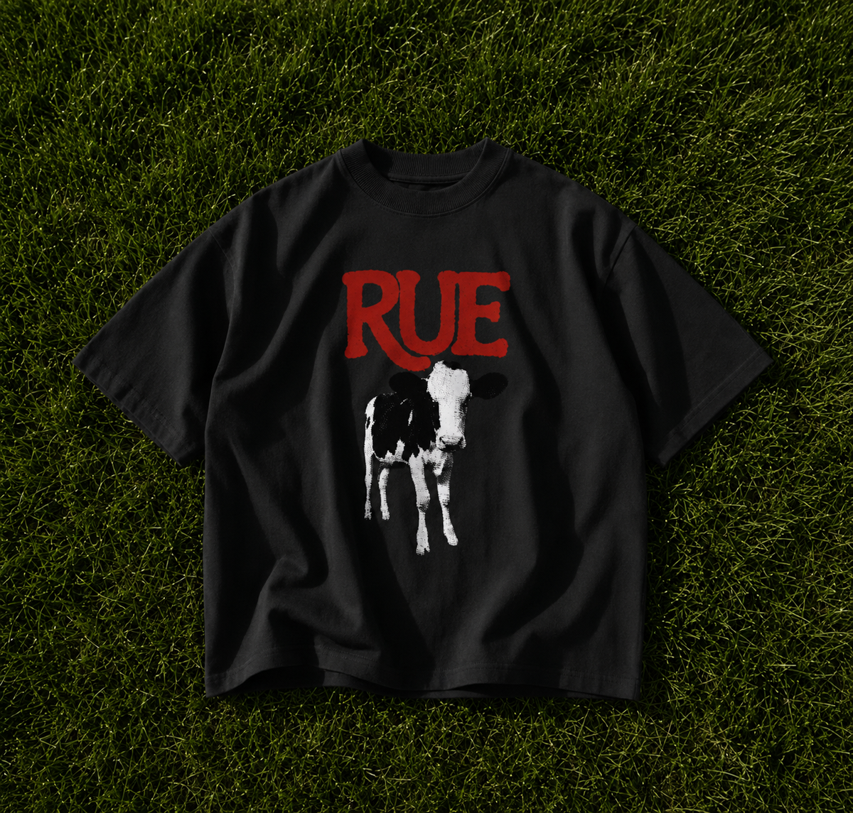 RUE oversized tee in black - red and white calf graphic print, EUPHORIC collection by Nostalgic Misfits