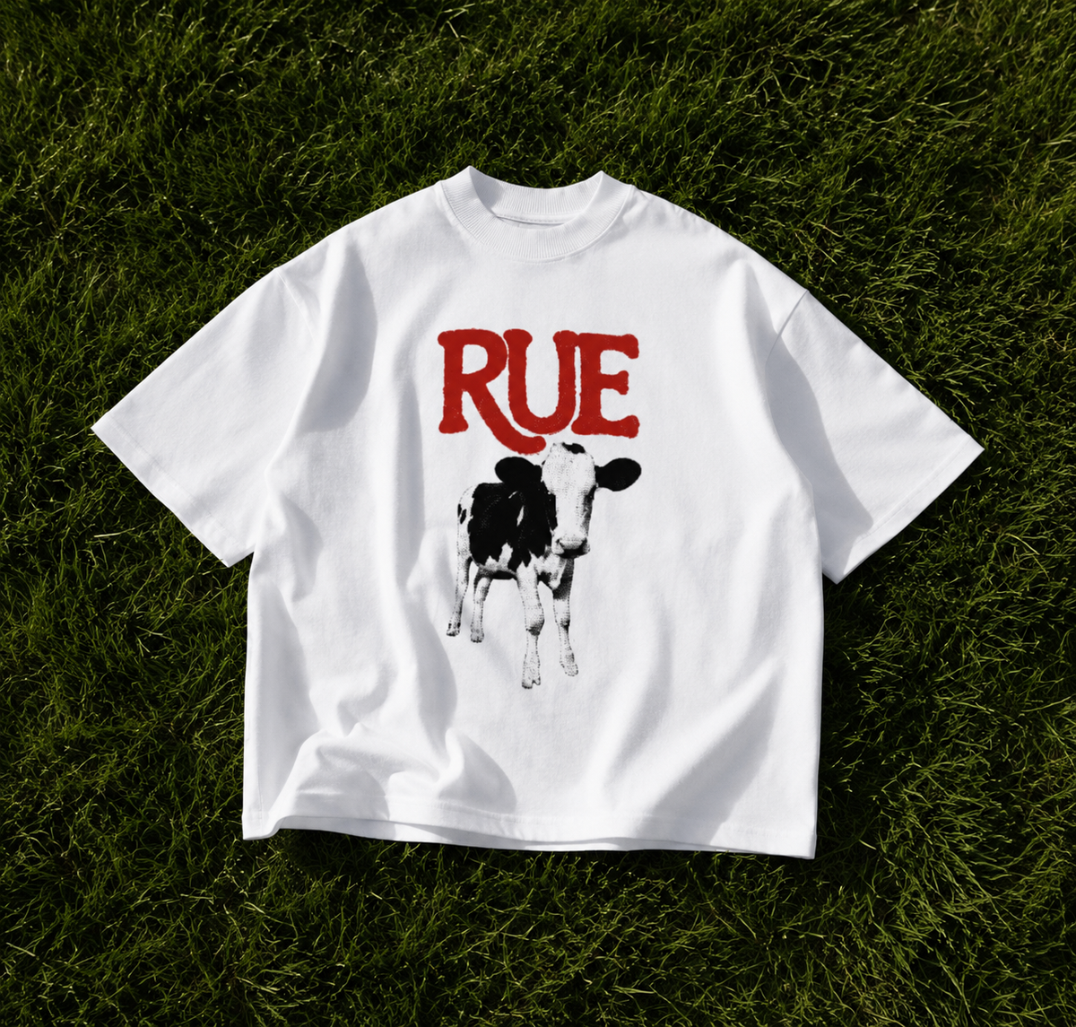 RUE oversized tee in white - red graphic print with calf, EUPHORIC collection by Nostalgic Misfits